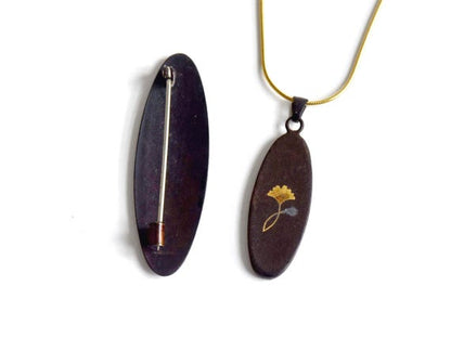 Japanese Zogan Brooch And Pendant Set