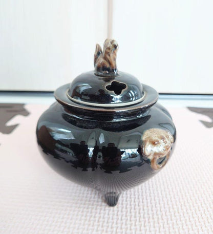 Kutani-Yaki Incense Burner With Lion Lid