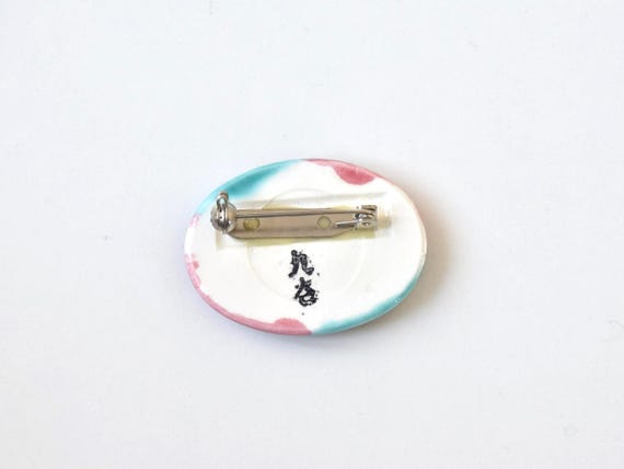 Kutani Ceramic Brooch Turquoise & Rosa