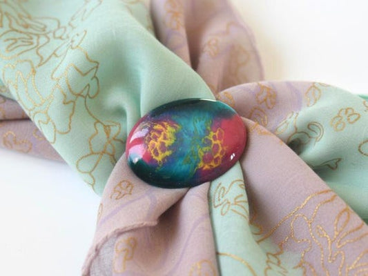 Kutani Ceramic Brooch Turquoise & Rosa