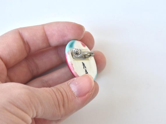 Kutani Ceramic Brooch Turquoise & Rosa