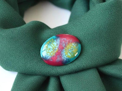 Kutani Ceramic Brooch Turquoise & Pink