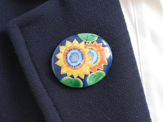 Porcelain Floral Brooch - Handpainted Sunflowers