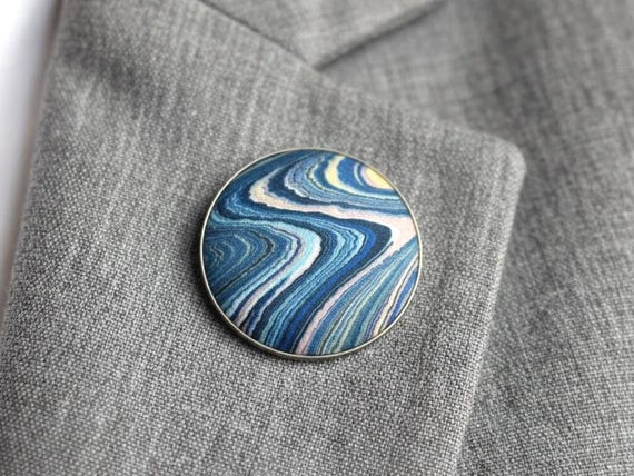 Aizome Suminagashi Brooch Pendant