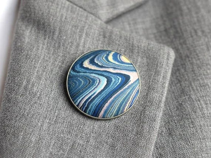 Aizome Suminagashi Brooch Pendant