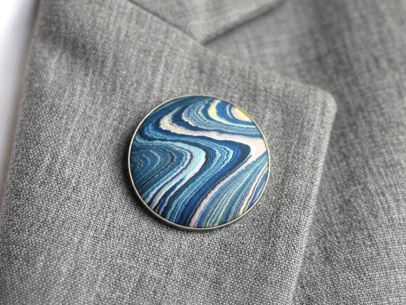 Suminagashizome Marble Fabric Brooch Pendant