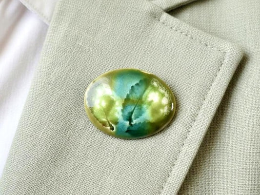 Kutani Ceramic Brooch Leaf Motif