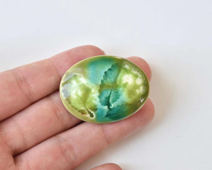 Kutani Ceramic Brooch Leaf Motif