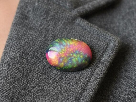 Kutani Pink & Green Ceramic Brooch