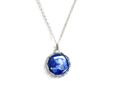 Kiyomizu-Yaki Blue Floral Pendant Necklace