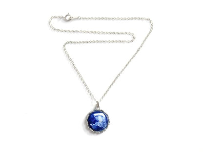 Kiyomizu-Yaki Blue Floral Pendant Necklace