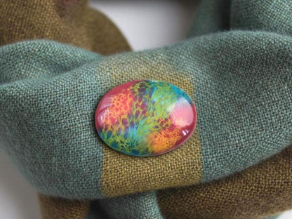 Kutani Ceramic Brooch Green Rosa