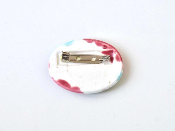 Kutani Ceramic Brooch Green Rosa
