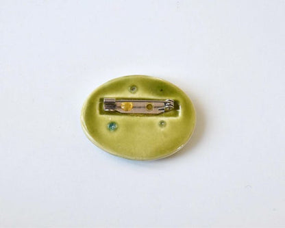 Kutani Ceramic Brooch Leaf Motif