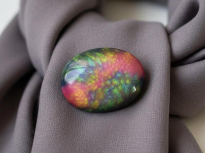 Kutani Pink & Green Ceramic Brooch