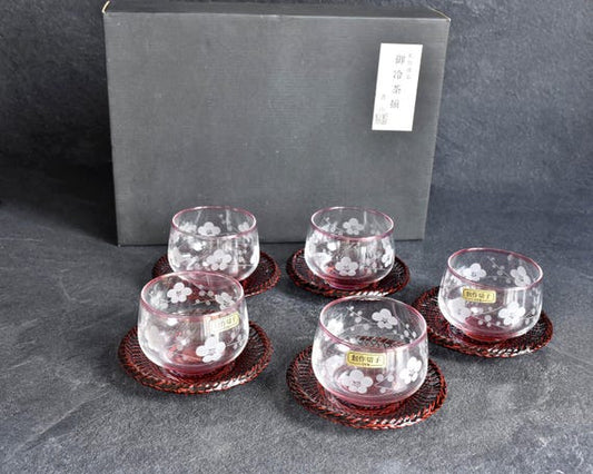 Japanese Cold Tea Set: Glass, Urushi Lacquer & Bamboo