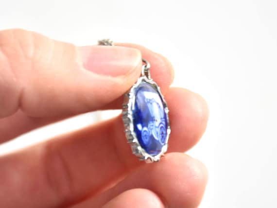 Kiyomizu-Yaki Blue Floral Pendant Necklace