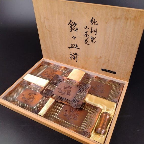 Copper Openwork Saucers With Chopstick Rests