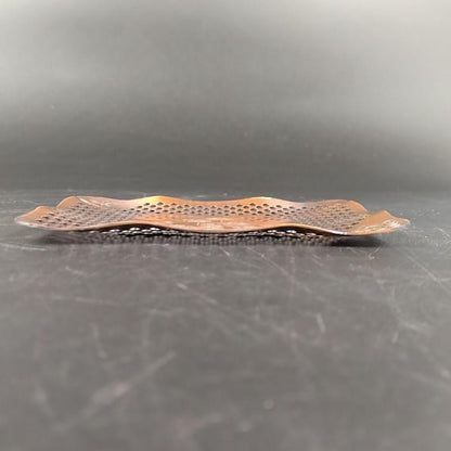 Copper Openwork Floral Saucers side profile showing wavy edge and curved shape of tray