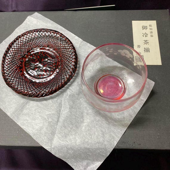 Japanese Cold Tea Set: Glass, Urushi Lacquer & Bamboo
