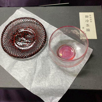 Japanese Cold Tea Set: Glass, Urushi Lacquer & Bamboo