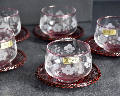 Japanese Cold Tea Set: Glass, Urushi Lacquer & Bamboo