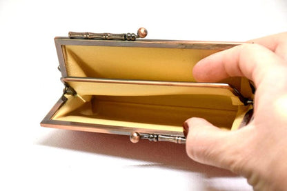 Hakata-ori Silk Wallet: Iris Motif coin purse open interior showing compartment divider