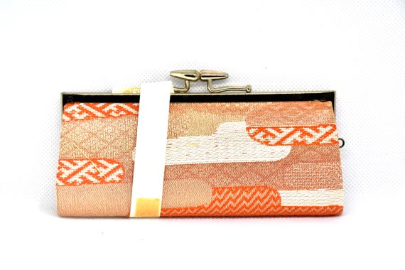 Hakata-Ori Silk Gamaguchi Coin Purse With Gold And