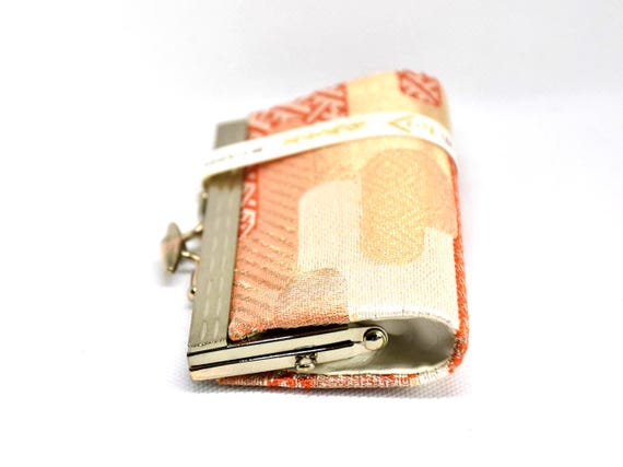 Hakata-Ori Silk Gamaguchi Coin Purse With Gold And