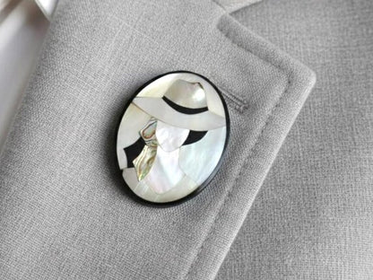 Raden Shell Inlay Brooch: Woman With Hat