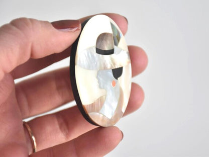 Raden Shell Inlay Portrait Brooch