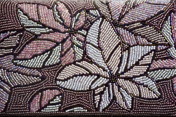 Japanese Beaded Clutch Floral Design detail of floral glass beads