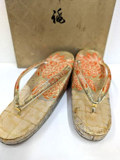 Gold Brocade Zori Sandals And Clutch Set