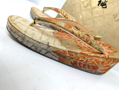 Gold Brocade Zori Sandals And Clutch Set