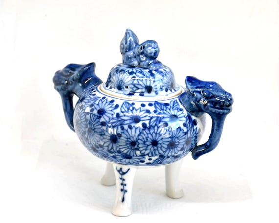 Kutani Porcelain Koro Lion Motif Incense Burner