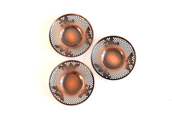 Copper Openwork Saucers: Sho-Chiku-Bai Motif