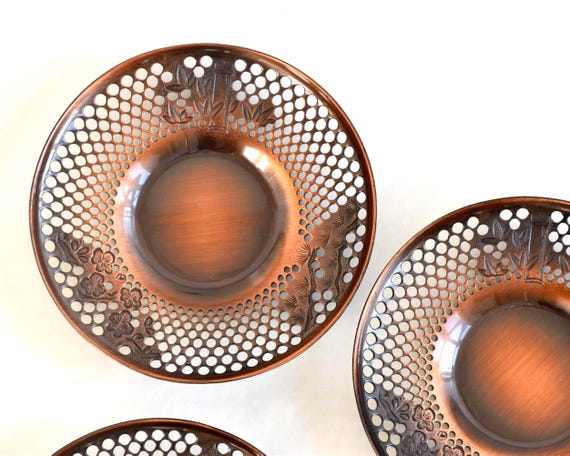 Copper Openwork Saucers: Sho-Chiku-Bai Motif