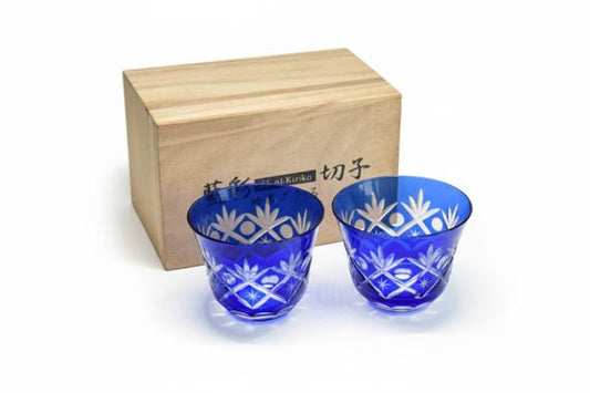 Aisai Kiriko Cobalt Blue Cut Crystal Cups