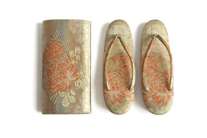 Gold Brocade Zori Sandals And Clutch Set