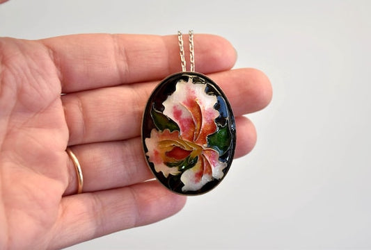 Japanese Cloisonne Floral Brooch Pendant