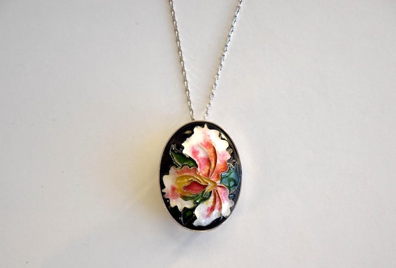 Japanese Cloisonne Floral Brooch Pendant