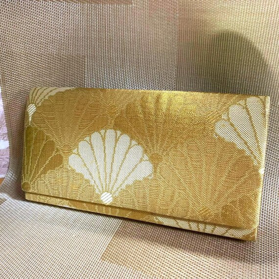 Gold Fan Silk Kimono Clutch