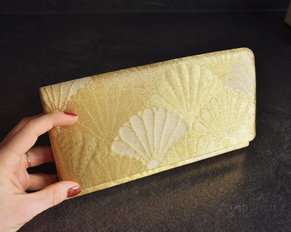 Gold Fan Silk Kimono Clutch
