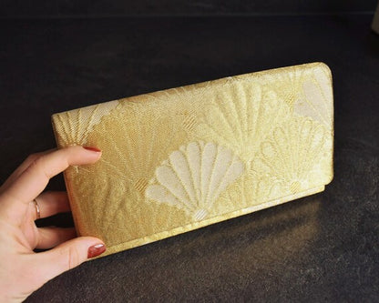 Gold Fan Silk Kimono Clutch