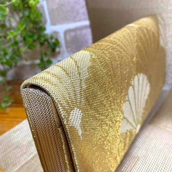 Gold Fan Silk Kimono Clutch