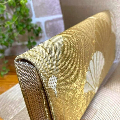 Gold Fan Silk Kimono Clutch