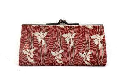 Hakata-ori Silk Wallet: Iris Motif coin purse front view on a white background