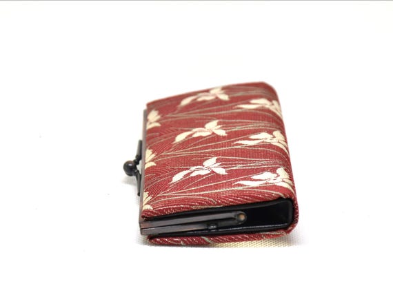 Hakata-ori Silk Wallet: Iris Motif coin purse side view showing depth and structure