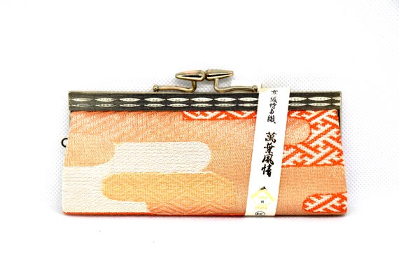 Hakata-Ori Silk Gamaguchi Coin Purse With Gold And