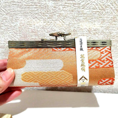 Hakata-Ori Silk Gamaguchi Coin Purse With Gold And